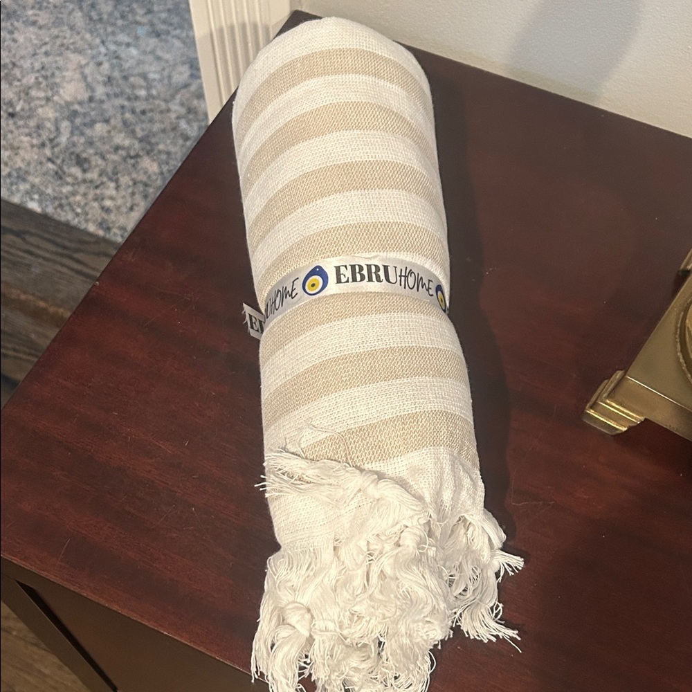 Beige Striped aTurkish cotton  Beach Towel. New